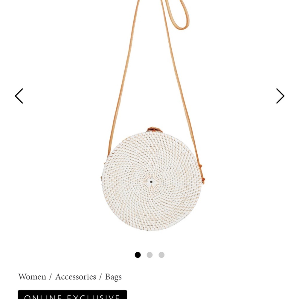 Round Woven Crossbody Bag - Cream and Tan - Picture 2 of 8